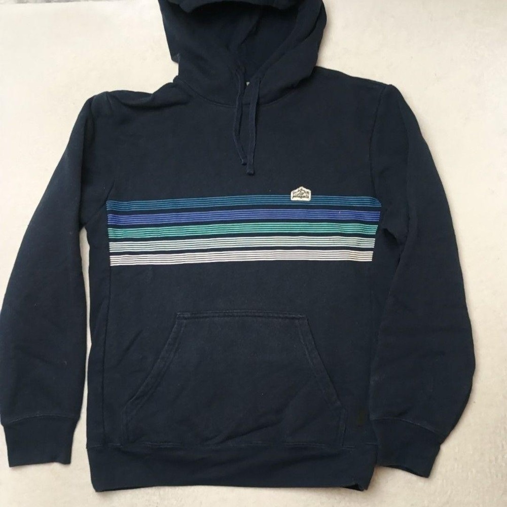 Patagonia Hoodie Mens S Blue Pullover Striped Uprisal Fleece Pocket Outdoor Work